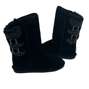 BEARPAW® Black Cow Suede Knit Boots Size 8 Women’s